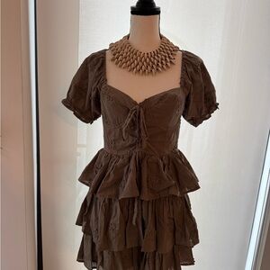 Altar'd State Brown Tiered Mini Dress